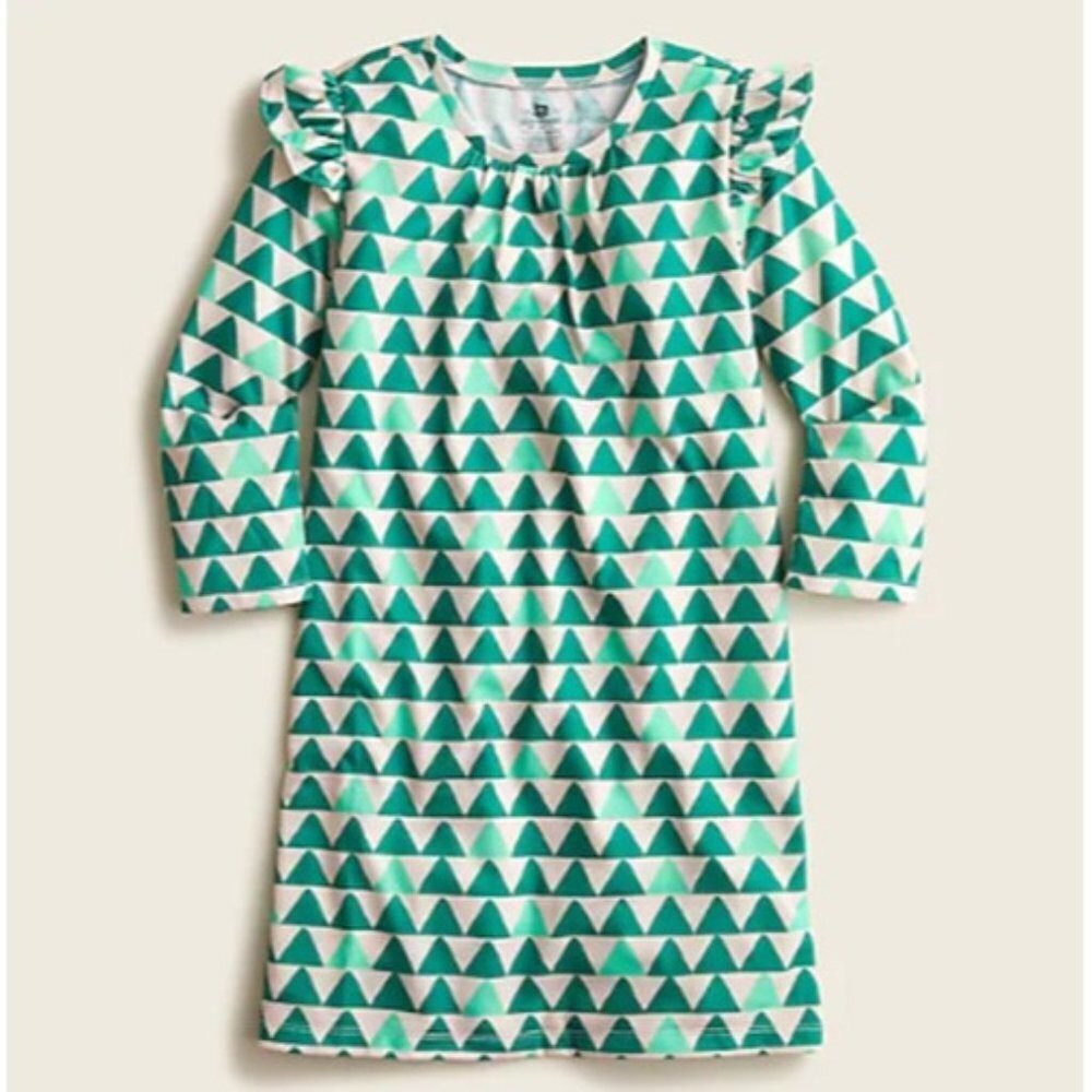 NEW J Crew CREWCUTS Tree Print Ruffle Trim Nightgown in Green/Ivory